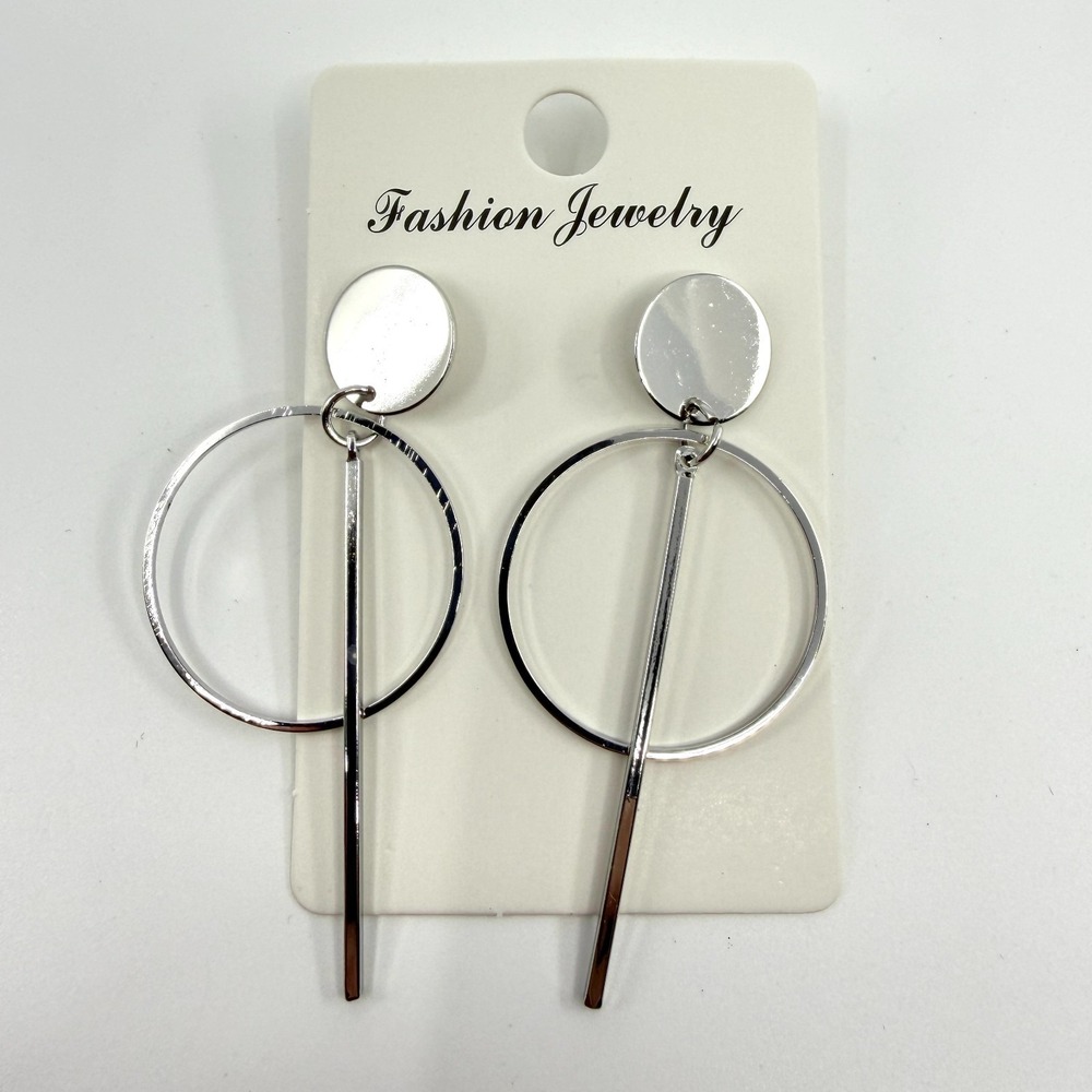 Minimalist Silver Geometric Hoop Drop Earrings - Celestial Gothic Style